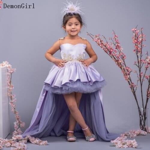 Beautiful Purple High Low Flower Girl Dress Wedding Party Children Birthday Gown Princess Clothes Kids Dresses Photography