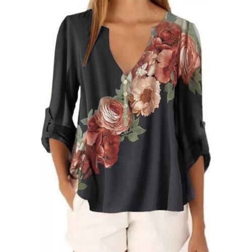 Fashion Women Shirts Long Sleeve Spring Tops V-Neck Large Size 5XL Blouse Ladies Casual Floral Print Shirt High Street Clothes