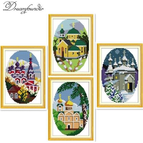 Four season cabin cross stitch kit aida 14ct 11ct count printed canvas stitches embroidery DIY handmade needlework