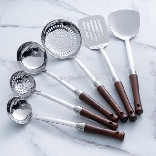 Silicone Spatula Set Wooden Handle Colander Stainless Steel Kitchen Utensils Kitchen Utensils Cookware Hot Pot Spoon Soup Spoon