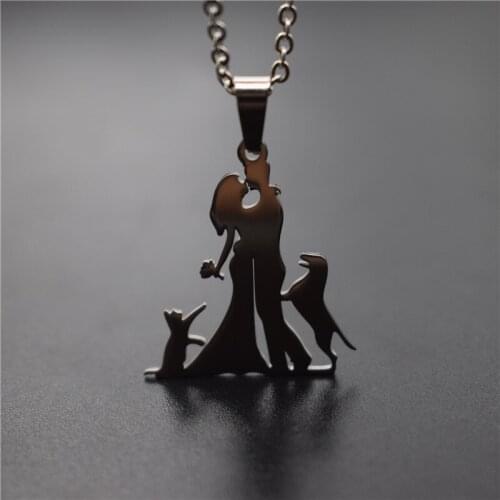 New Family Necklace Stainless Steel Lovers Couple Pendant Necklace Master with Cat and Dog Necklace Figure Jewellery