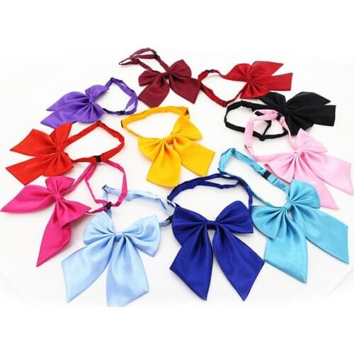 1 Pc Girls Solid Color Bow Tie Red Black Solid Color Bow Tie Female Girl Student Hotel Clerk Waitress Neck Wear Silk Tie