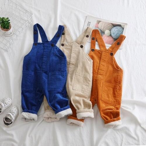 Autumn Winter Baby Kids Overalls Korean Unisex Solid Corduroy Overalls for Boys Girls 1 2 3 4 Y Childrens Jumpsuit Trousers