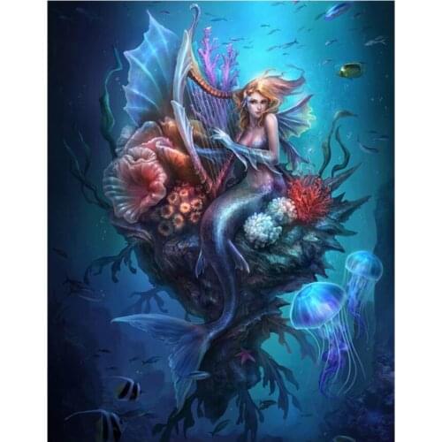 Full Diy Diamond Painting Mermaid Fish Diamond Dots Mosaic Embroidery Picture Crystal Rhinestone Sticker Decal Wall Art Craft