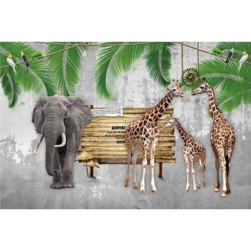 Custom photo wallpaper 3d murals wallpaper for walls 3 d Simple elephant giraffe animal children room background wall papers