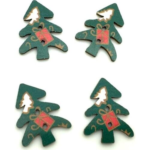 30pcs24mm Christmas Tree Shape Embellishment Wooden Buttons With 2Holes For Sewing Scrapbook Crafting Childrens Clothes Buttons