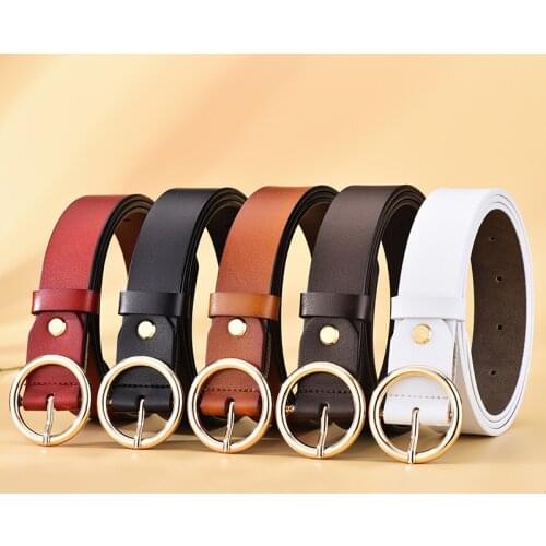 Leather Belts for Women Fashion Jeans Classic Retro Simple Round Buckle Female Pin New Denim Dress Sword Goth Luxury Punk Gothic