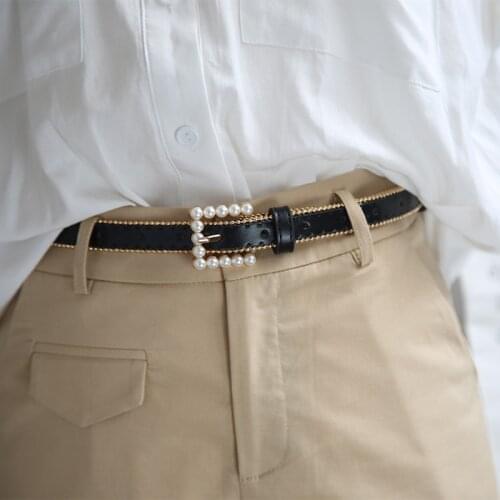 Designer Latest Women Fake Pearls Buckle Belts PU Car Gold And Silver Rim Millet Beaded Strap All-Match Dress Trousers Waistband