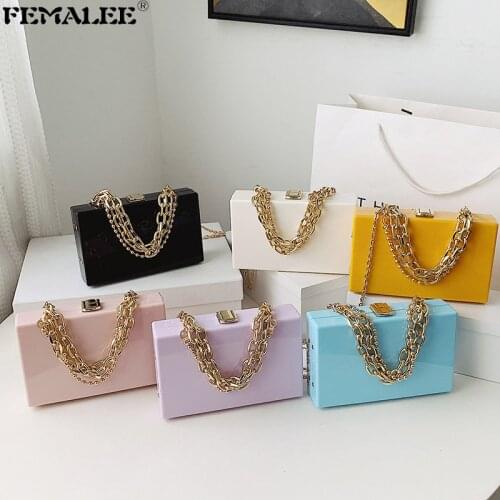 Luxury Design Solid Box Ladies Hand Purses Fashion Acrylic Chains Shoulder Crossbody Bags for Women Ins Small Jelly Girls Bolsas