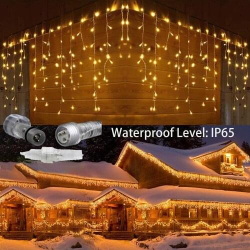 Christmas Lights Outdoor Street Garland On The House Icicle Curtain Light 3/4M EU Plug Waterproof Connecter for Yard Decoration