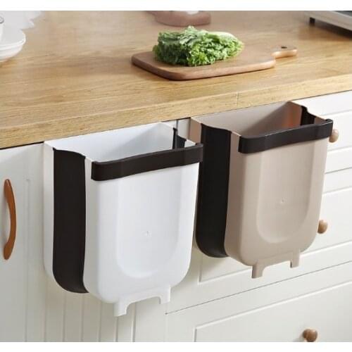 Folding Waste Bin Kitchen Cabinet Door Hanging Trash Bin Trash Can Wall Mounted Trashcan for Bathroom Toilet Waste Storage 5/10L