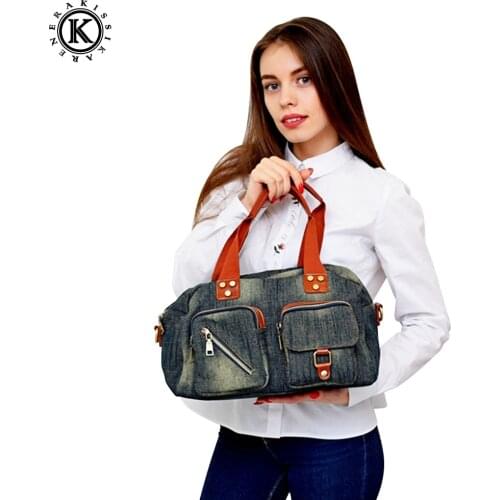 Stylish Denim Women Totes Roomy and Durable Ladies Handbags Jeans Shoulder Bags Womens Casual Tote Bag Retro Denim Blue Color