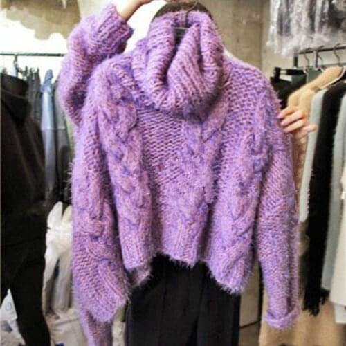 Elegant Turtleneck Sweater Shirts Twist Pullovers Flowers Crocheted Knitted Crop Tops Long Sleeved High Waist Thick Sueter Mujer