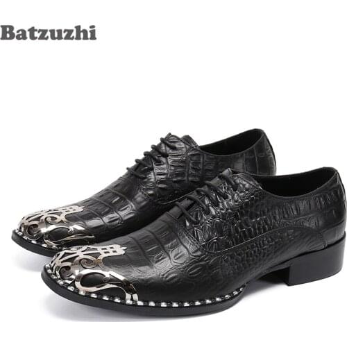 Batzuzhi Special Metal Toe Brown/Black Leather Dress Shoes Men Italian Type Fashion Mens Shoes Formal Business Zapatos Hombre