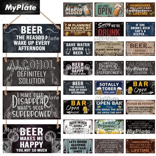 [MyPlate] 10x20cm Vintage Beer Wood Sign Alcohol Wooden Signs Plate Hanging Sign Wall Decor For Home Pub Shop Plaque Decoration