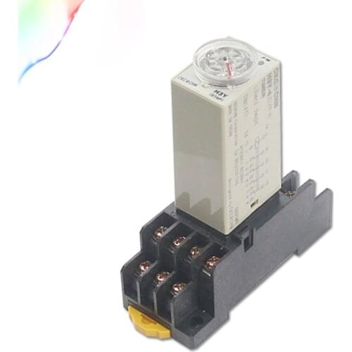Rotary Knob DPDT 1S/5S/10S/30S/60S/3M/5M/10M/30M Timer Timing Time Relay AC/DC 6V 12V 24V 36V 110V 220V H3Y-4 With Base Socket