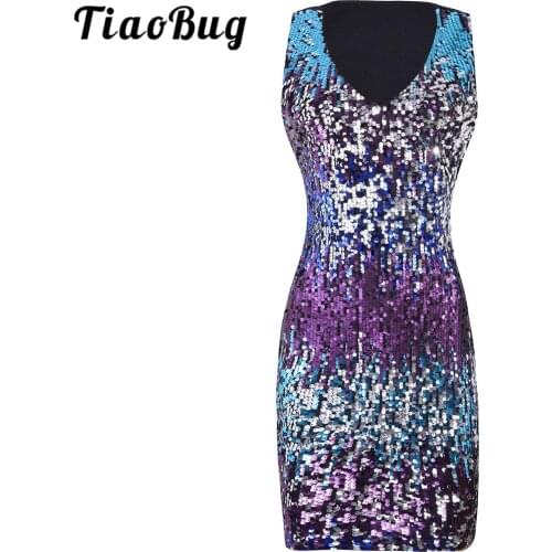 Womens Sexy V Neck Sequins Bodycon Dress Sparkly Sequin Cocktail Dresses Feminine Club Party Short Mini Dress Womens Clubwear