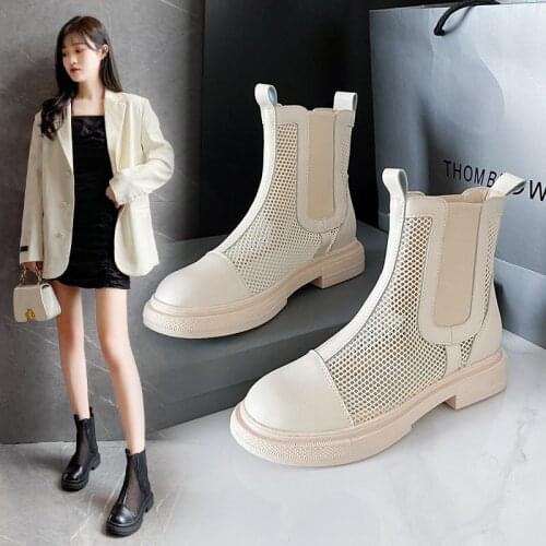 Womens Martin Boots 2021 Spring/Summer New Hollow Mesh Breathable Flat Fashion Short Boots