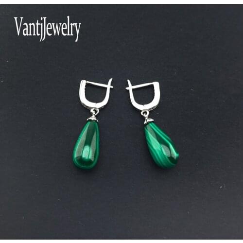 Elegant Natural Green Malachite Earrings Sterling 925 Silver Gemstone Jewelry for Woman Lady Wedding Party Gift