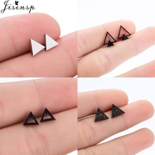 Jisensp Punk Geometric Hollow Triangle Stud Earrings for Women K-pop Style Triangle Stainless Steel Earrings Fashion Jewelry