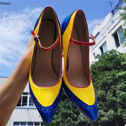 Olomm Handmade Women Spring Pumps Buckle British Style Stiletto Heels Pointed Toe Gorgeous Evening Shoes Women US Size 5-15