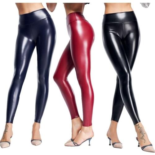 2020 high waist pencil Trousers sexy reflective tight women Stretch elastic trousers hladies Skinny PU pants drop shipping