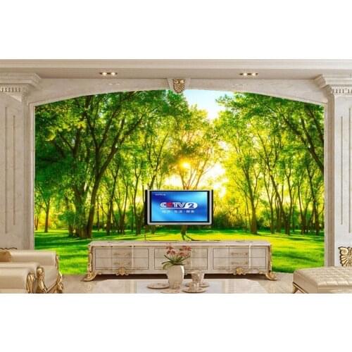 Beautiful green forest scenery 3d wallpaper,restaurant kitchen living room sofa TV wall bedroom large mural papel de parede