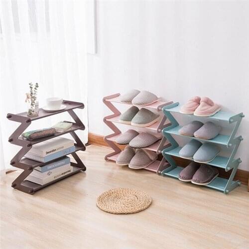 4 Layers DIY Shoe Rack Storage Shelf Oxford Cloth Iron Pipe Hallway Cabinet Door Organizer Holder Stainless Steel + Spun Cloth