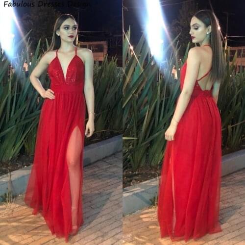Sequined Tulle A Line Bridesmaid Dresses Sexy Deep V-neck Criss Cross Backless Long Wedding Party Dress Prom Gown