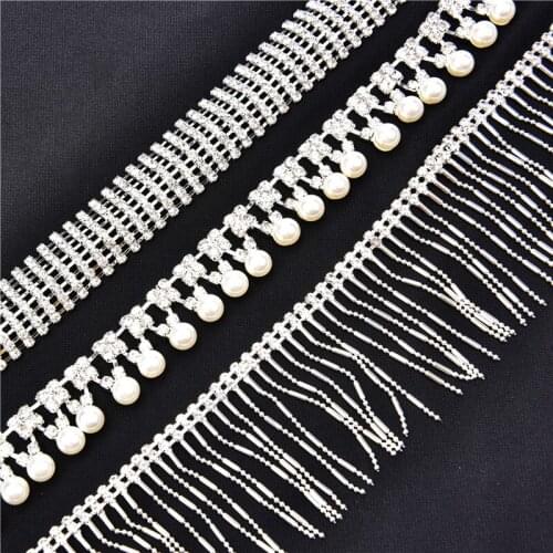 Blingbling Tassel Pearl Diamond Chain 1Yards/Lot Rhinestone Dance Crystal Trimming Curtain Decoration Sew On Garment Banding
