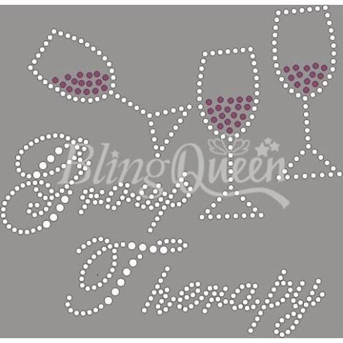 BlingQueen 25PCS/LOT Custom Hot Fix Rhinestone Motif Group Therapy Wine Glasses Design