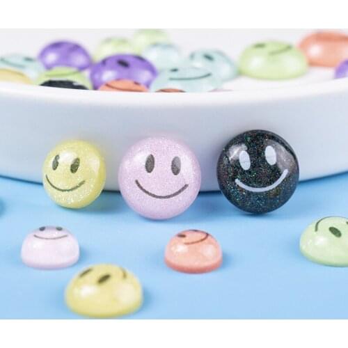 20pcs/lot 8 10 12mm Resin New Glitter Smile Face Loose Beads Cabochon Cameo Pendants Base Tray For Jewelry Making DIY Wholesale