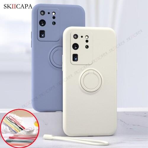 Magnetic Ring Stand Protective Case For Samsung S21 S20 Ultra S21 FE S21 S20 Plus Candy Color Liquid Silicone Wrist Strap Cover