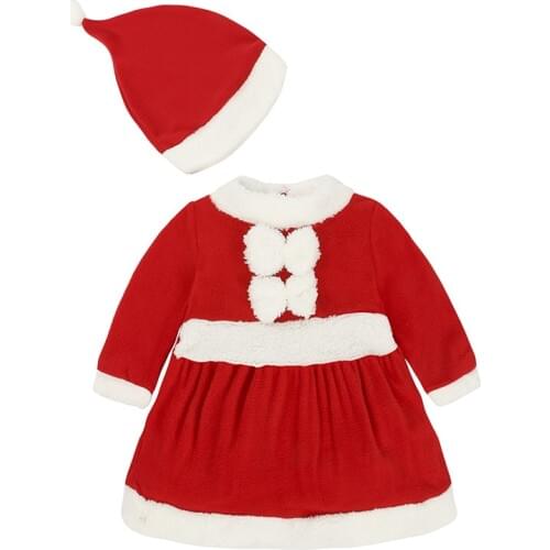 Baby Girls Dress Hat Christmas Costumes Clothes Suit Fleece Girl Coat Outfit Santa Newborn Overalls Girl Jumpers Jumpsuits 0-2Y