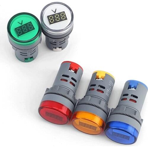 DIY Mini Digital Voltmeter 22mm Round AC 12-500V Volt Voltage Tester Meter Monitor Power LED Indicator Pilot Lamp Light Display