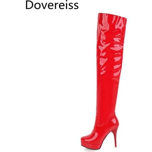 Dovereiss Fashion zapatillas mujer Winter sexy Pointed Toe red Over the knee bosexy crystal platform boots Stilettos Heels 47 48