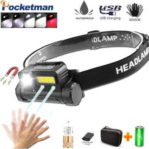 80000LM Sensor LED Headlamp with Side Magnet Headlight USB Rechargeable Head Flashlight Waterproof Fishing Lantern Camping Torch