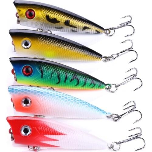 HENGJIA 1pcs Popper Fishing Tackle Artificial Bait Pesca Bass Bait Surface Hooks 6cm 6.3g