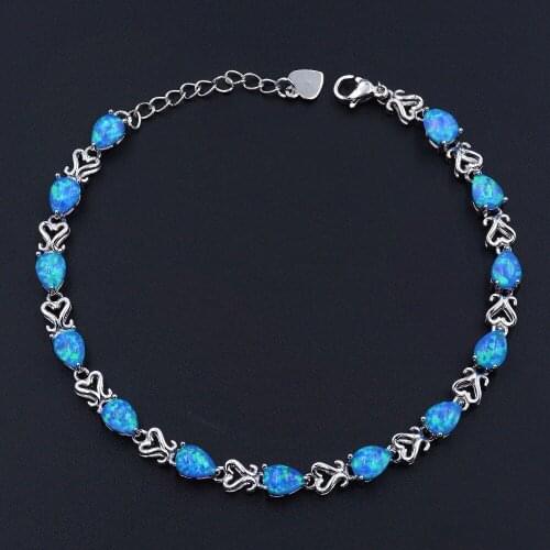 Graceful Ocean Blue Fire Opal Bracelet with Water Drop Shaped Beads