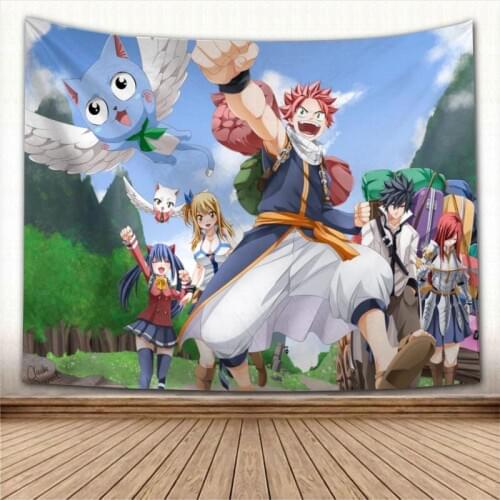 Nice Fairy Tail Anime Tapestry Colorful Psychedelic Decorative Carpet Wall Fabric For Living Room Bedroom Tapestries Accessories