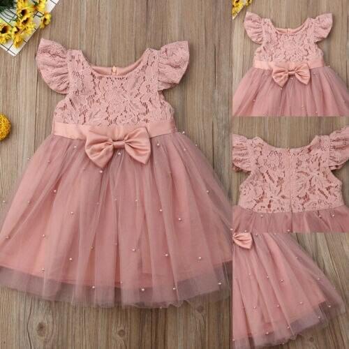 Princess Girl Lace Tulle Dress Wedding Birthday Dress Pageant Children Summer Lace Tulle Dress