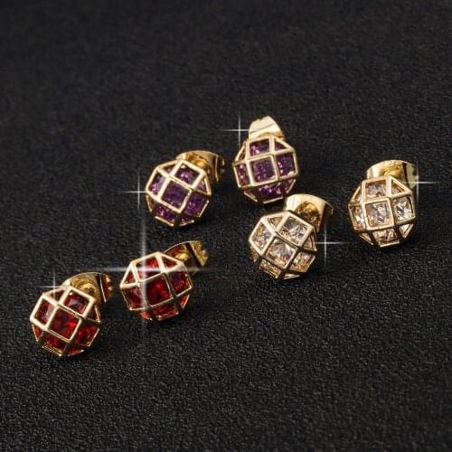 Hot Selling Multicolour AAA Cubic Zirconia Fashion Earrings for Women Girl elegant Hollow metal earrings round Gold jewelry