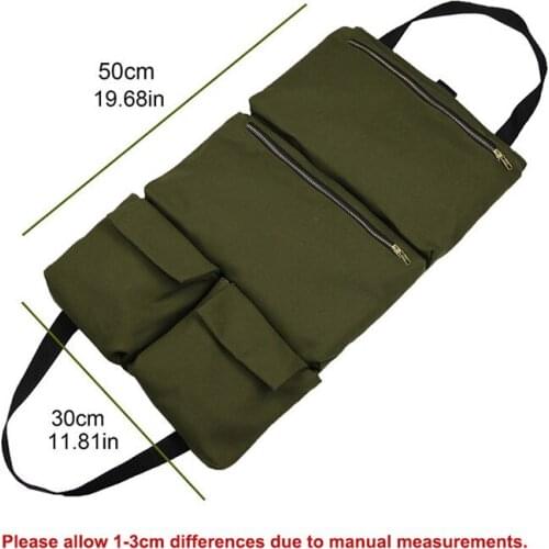 Multifunction Car Backrest Canvas Tool Hanging Bag Outdoor Hunting Foldable Roll Bag Tool Accessories Storage Handbag X725D