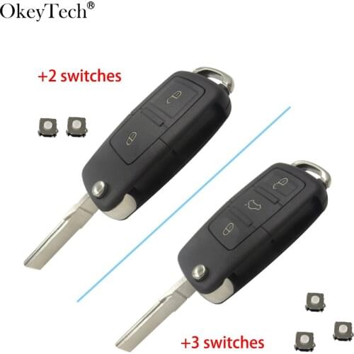 OkeyTech 2/3 Buttons Modified Flip Car Key Shell Replacement For Volkswagen Golf Skoda Passat QQ3 QQ6 With Uncut Blade Auto