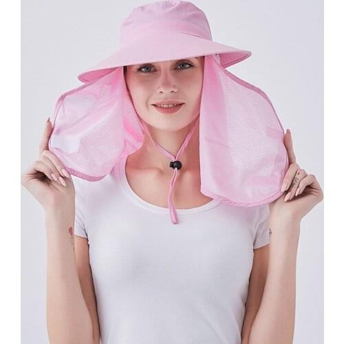 Fashion Women Summer Outdoor Riding Anti-UV Sun Hat Beach Foldable Soild Clolor Caps Neck Face Wide Brim Hat Casquatte Gorras