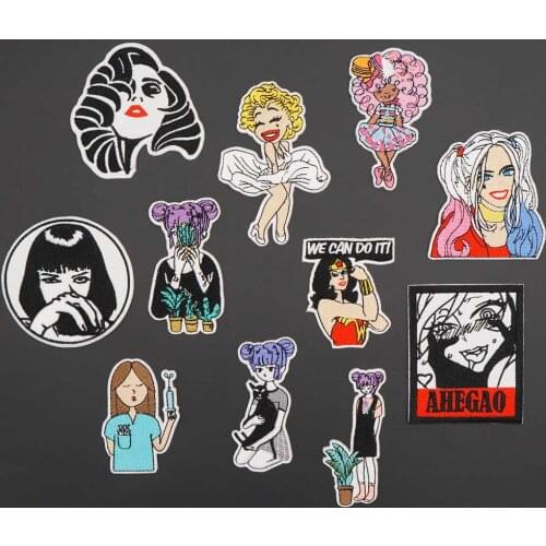 Fashion Lady Embroidery Patches Cartoon Badge for Beautiful Girls Kids Clothes Applique Sticker DIY Accessory