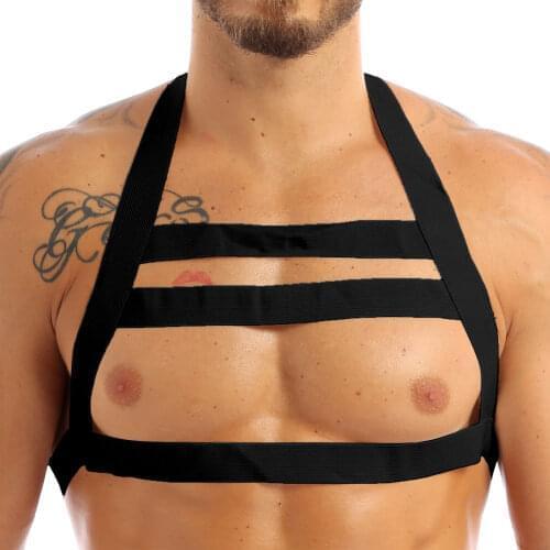 MSemis Halter Harness Men Lingerie arnes hombre Gay Harness Men Nylon Halter Backless Elastic Body Chest Harness Costume Belt