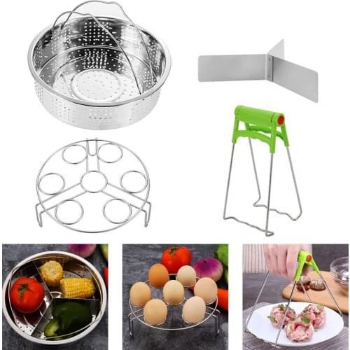4 Pcs/set Steamer Stainless Steel Basket Set Instant Pot Egg Steamer Rack Set Clip Kitchen & Dining Instant Pot Accessories