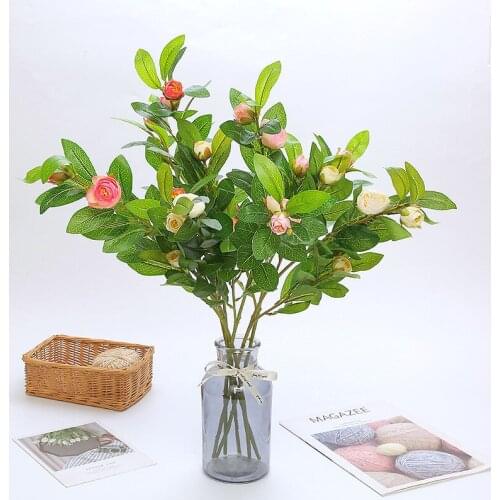 New Arrival Decorative Faux Silk Wedding Flower 4 head Artificial Camellia Plant 65CM