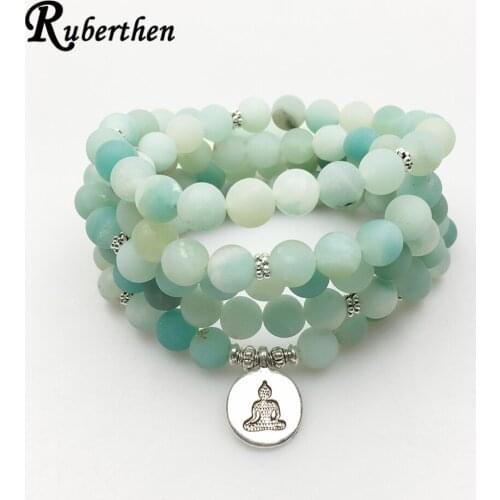 Ruberthen 2017 New Design AB+Amazonite Mala Beads Bracelet Trendy Yoga Necklace High Quality Handmade Natural Stone Bracelet